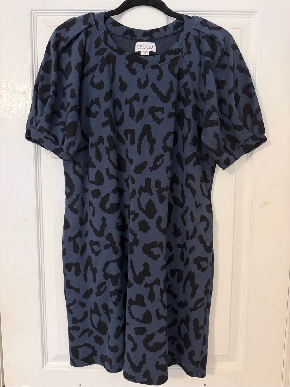 Velvet Navy and Black Leopard Midi Dress
